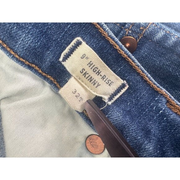 Madewell High Rise Skinny Women's Jeans 32T 32 Tall Raw Hem Stretch Dark Wash - Picture 6 of 14